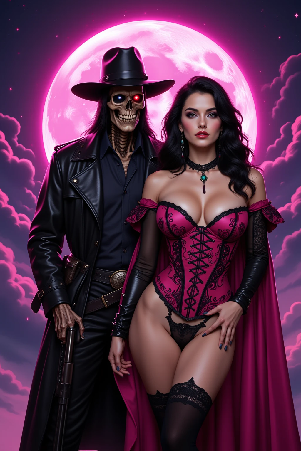 Gothic Vampire Queen and Undead Gunslinger Pink Moon Series