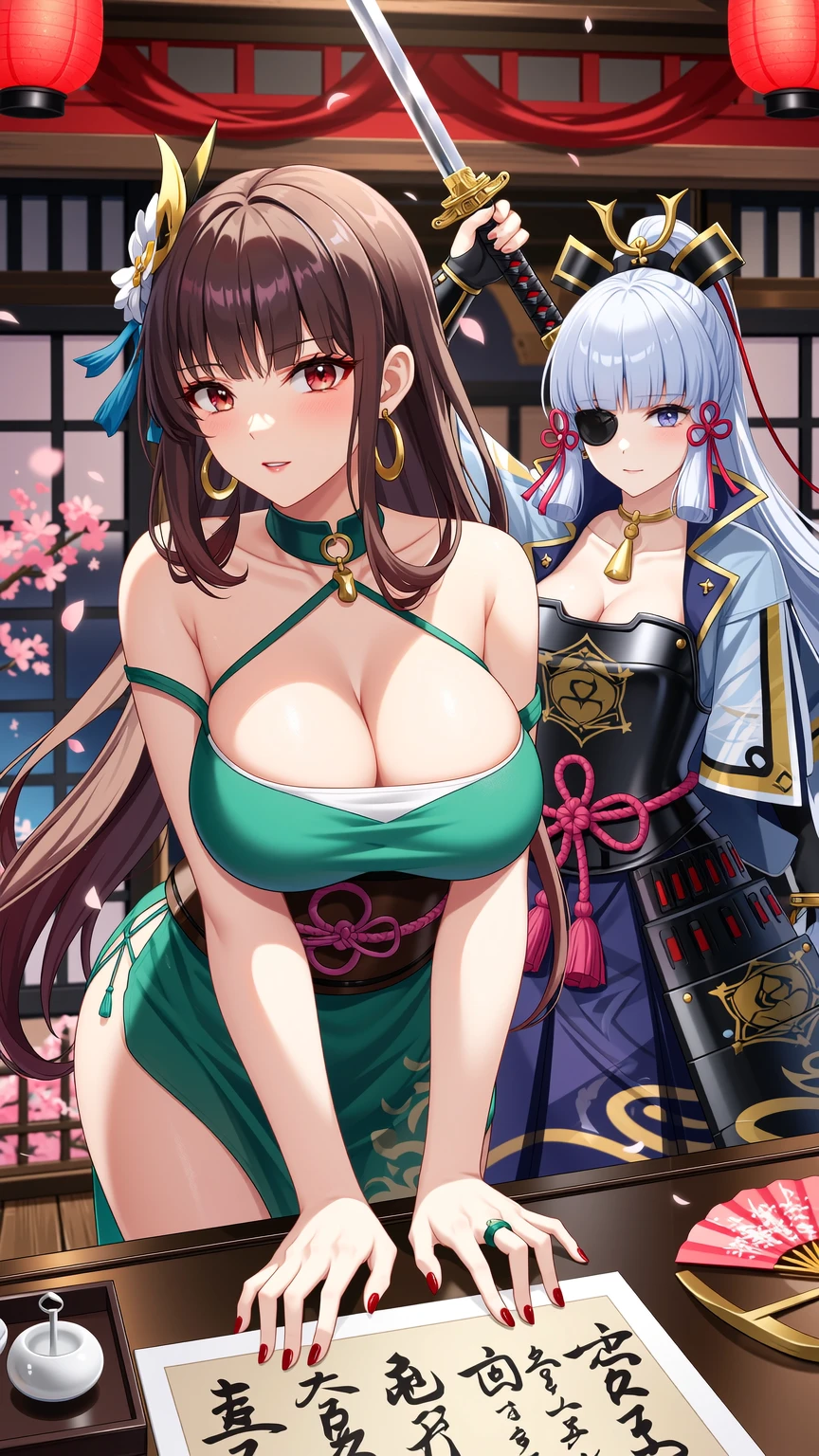 Voluptuous Brunette and Fierce Samurai Warrior