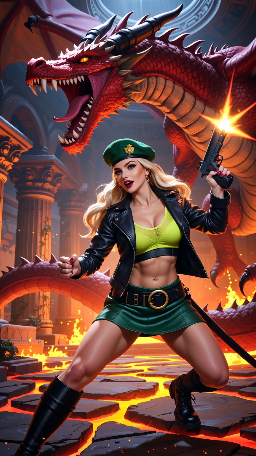 Dragon Hunter in Neon Combat Fantasy Temple