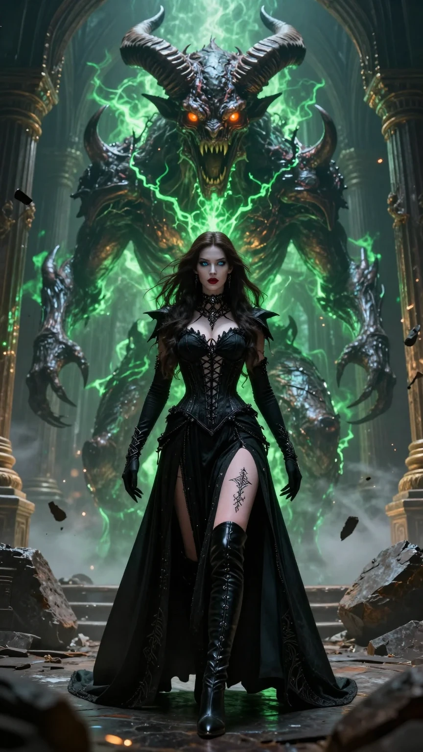 Dark Sorceress Commanding Infernal Twin Demon