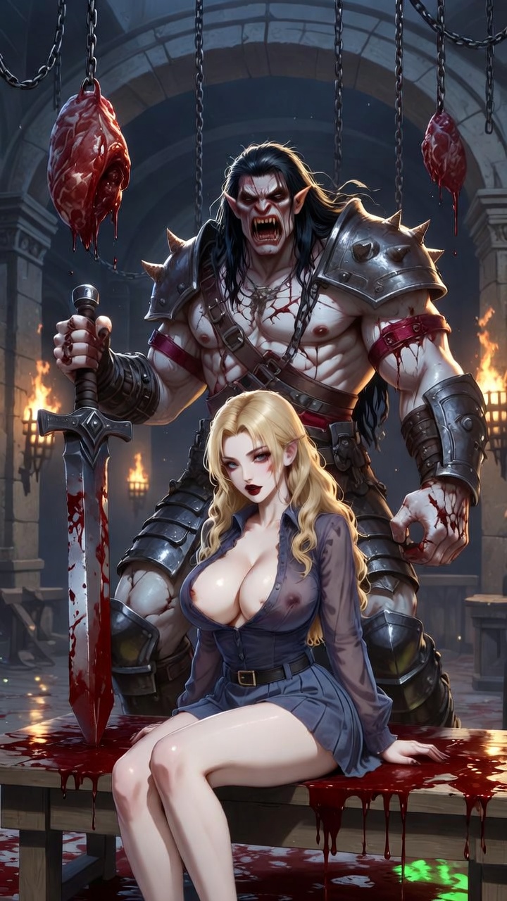 Barefoot Blonde Seductress and Savage Orc Warlord