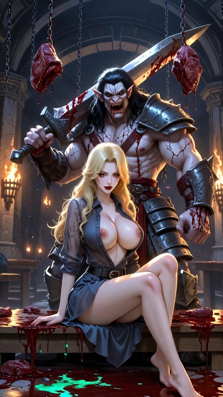 Barefoot Blonde Seductress and Savage Orc Warlord