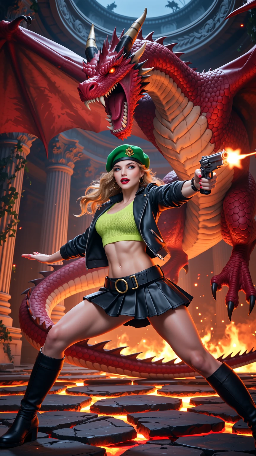 Dragon Hunter in Neon Combat Fantasy Temple