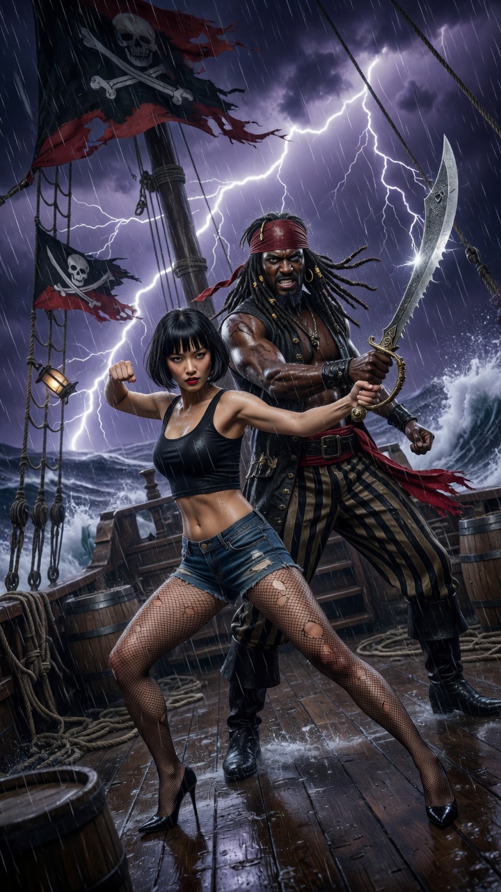 Pirate Storm Battle on Ship Deck