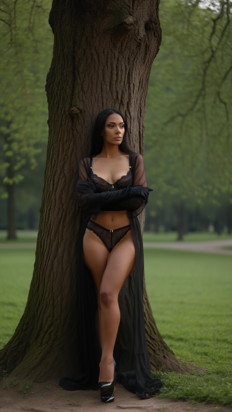 Sheer Black Lingerie Fashion Editorial in Urban Park