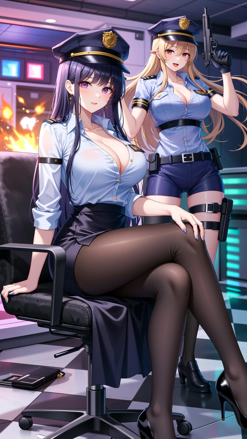 Seductive Secretary in Neon Cyberpunk