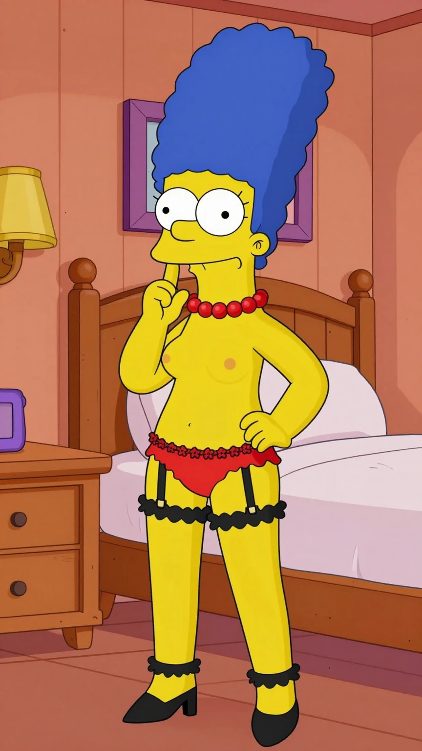 Nude Marge Simpson in Red Lingerie Bedroom