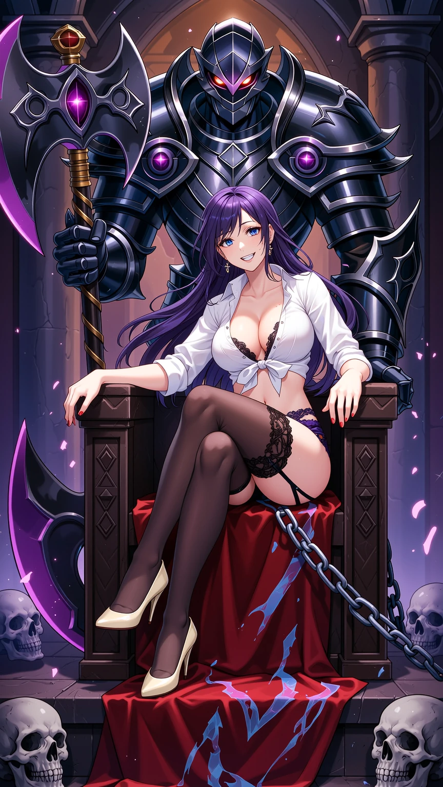Brunette Seductress with Armored Dark Knight