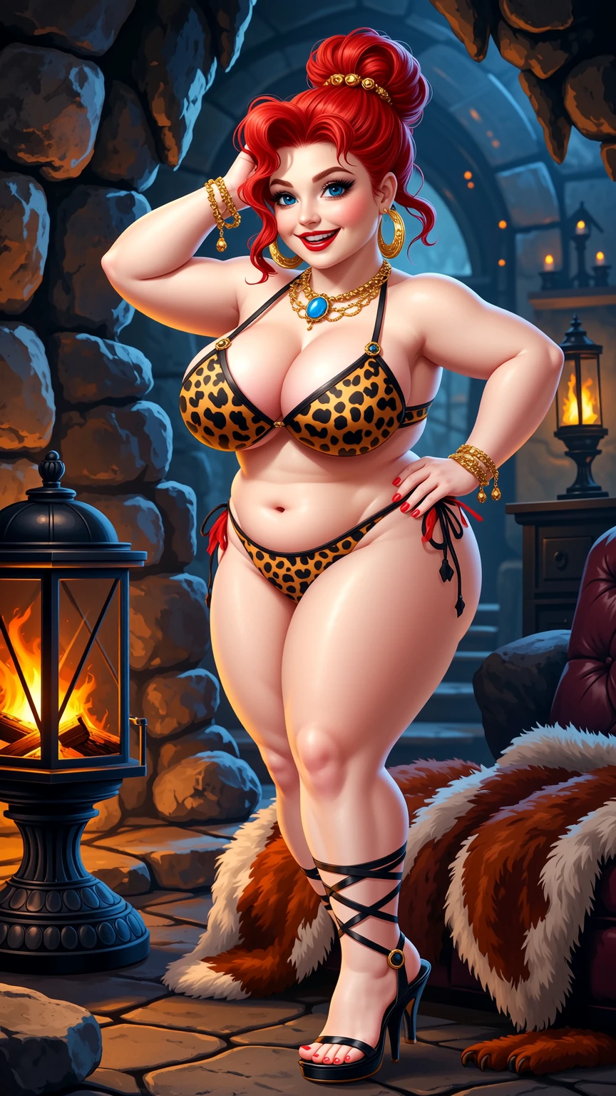 Voluptuous Redhead in Leopard Bikini Cave
