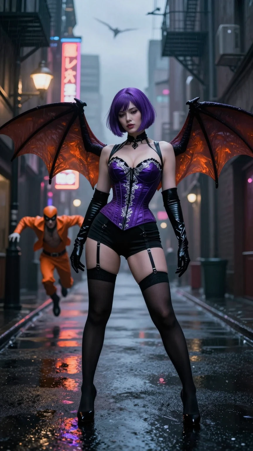 Neon Gothic Alley with Winged Femme Power