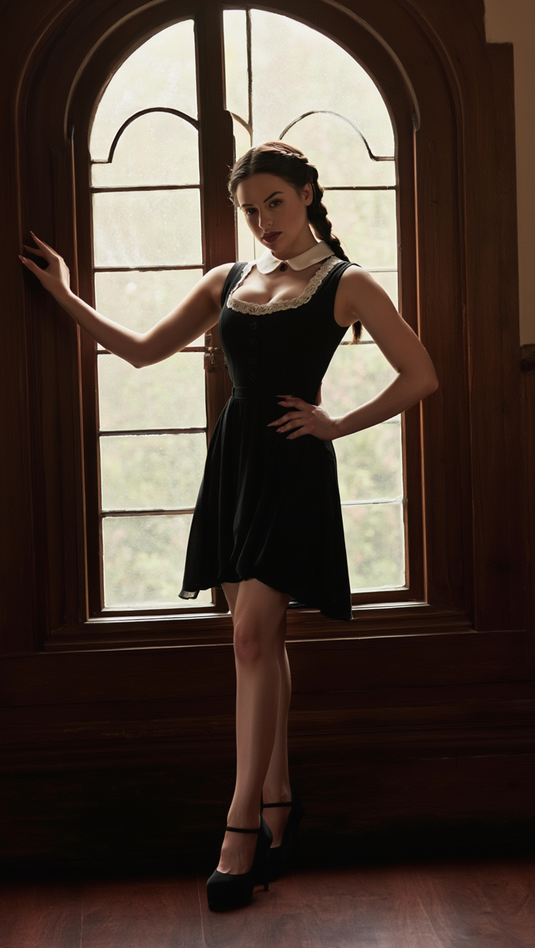 Silent Grace: Brunette Woman in Vintage Window Light Portraits