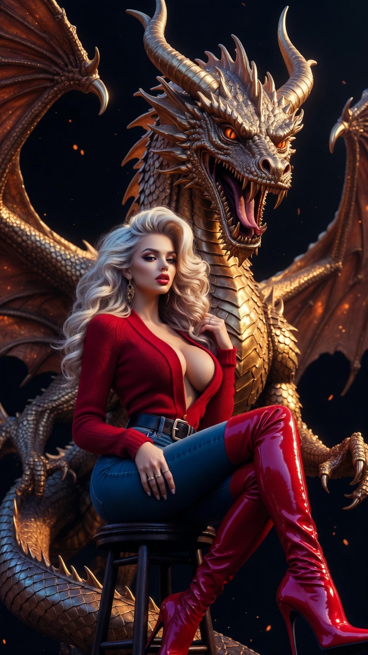 Golden Dragon Guardian and Crimson Seductress Portrait