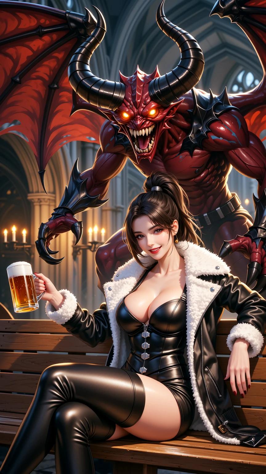 Brunette with Demon in Gothic Cathedral