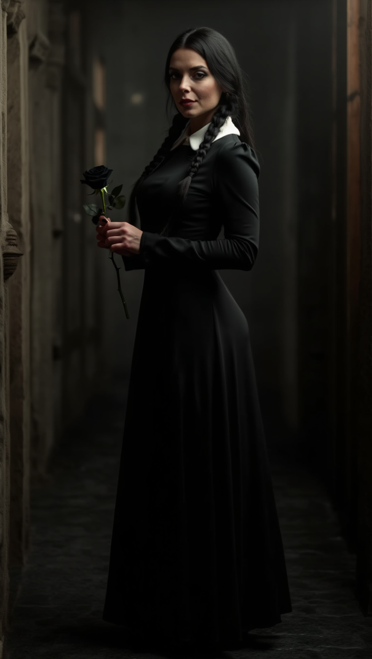 Black Rose Widow: Gothic Muse in Shadowed Corridors