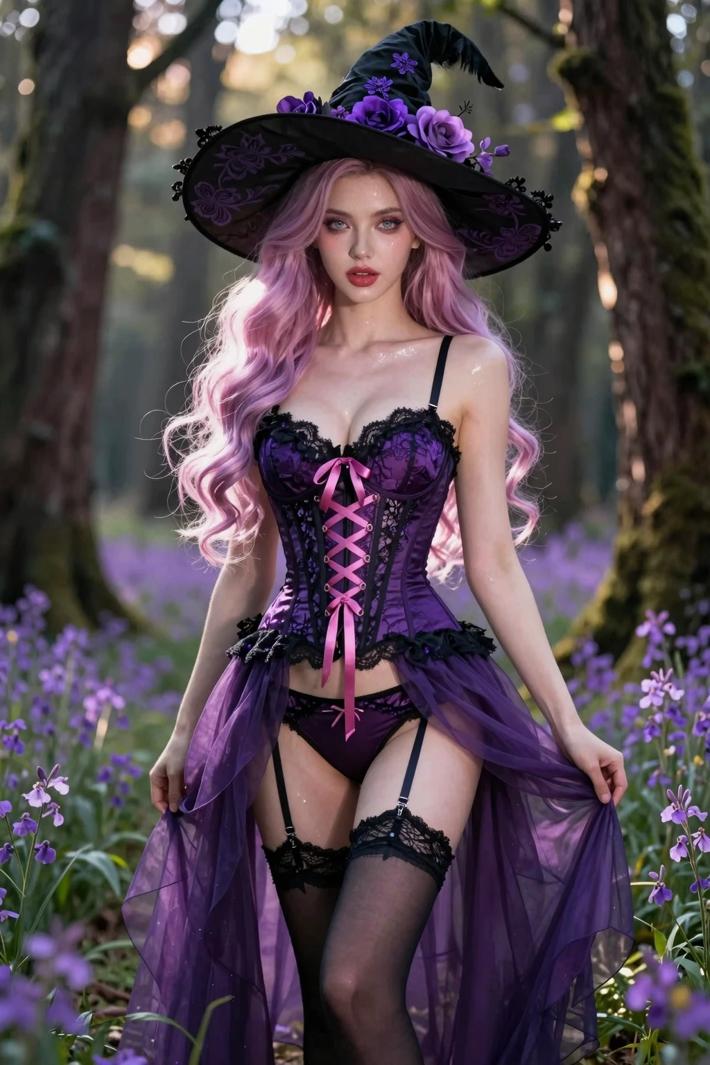 Enchanted Purple Witch in Lace Corset Magical Forest Fantasy Series