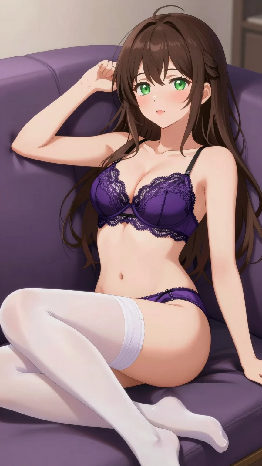 Soft Lounge Elegance in Violet Lace Lingerie
