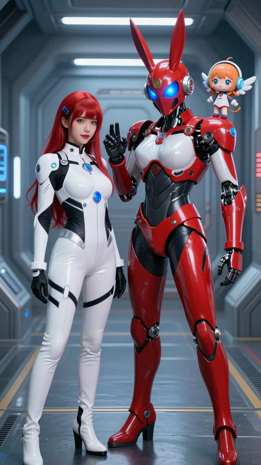 Redhead and Bunny Robot Duo