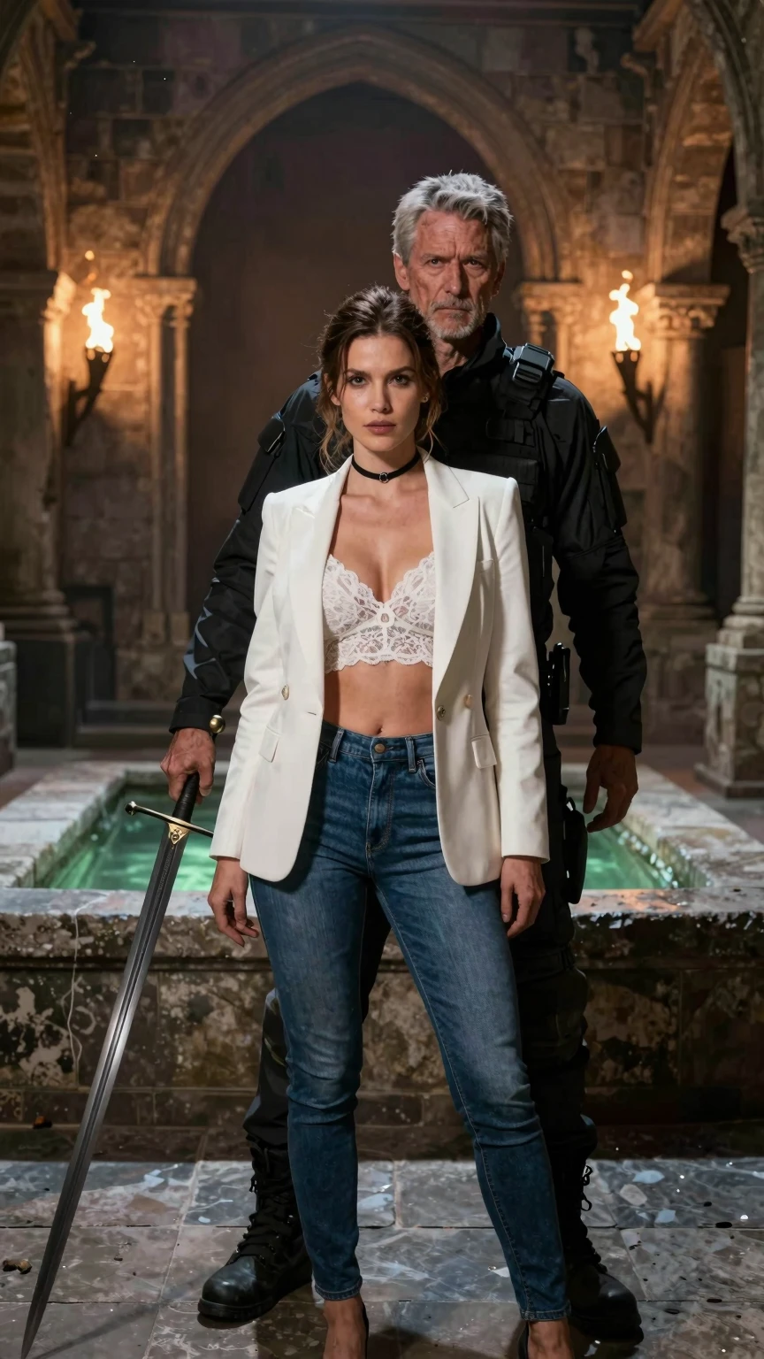 Guardian and Muse in Ancient Temple Shadows