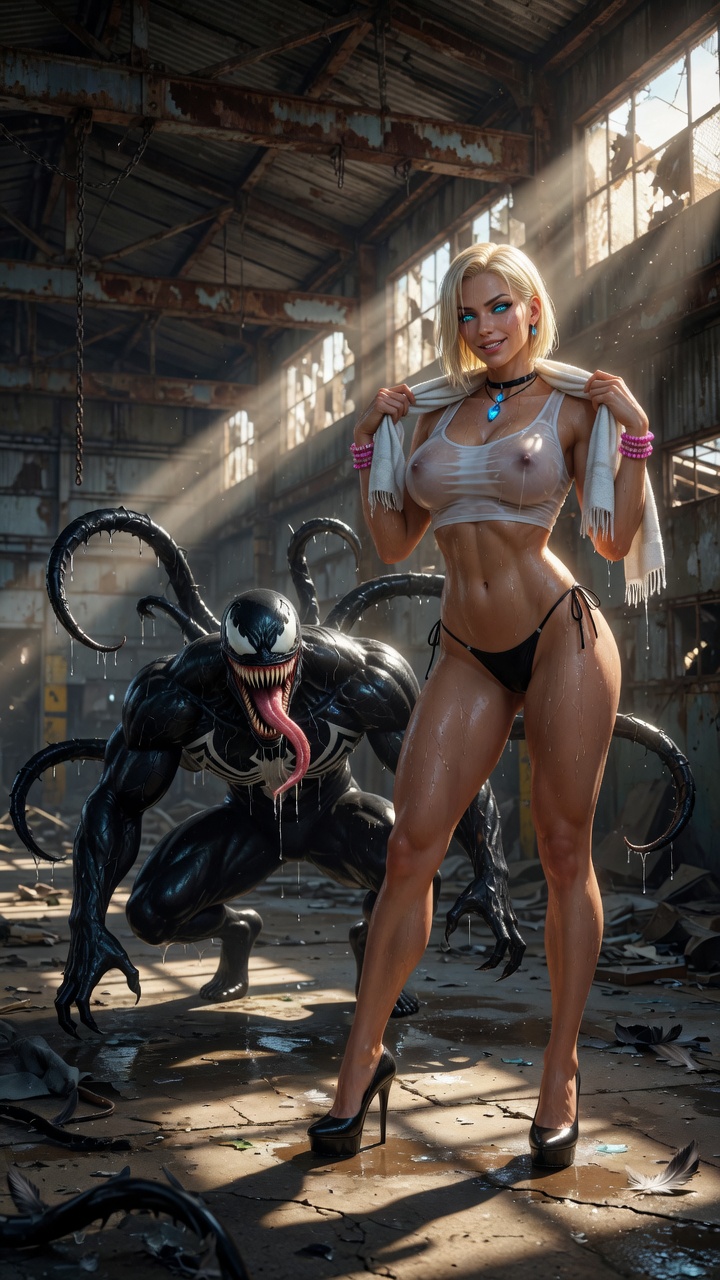 Blonde Fitness Girl Posing with Venom Symbiote