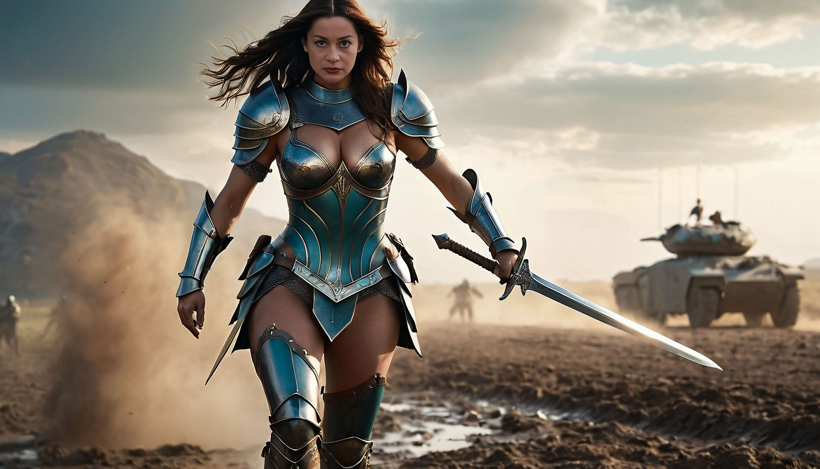 Steel Valkyrie Rising Across Desert Battlefield