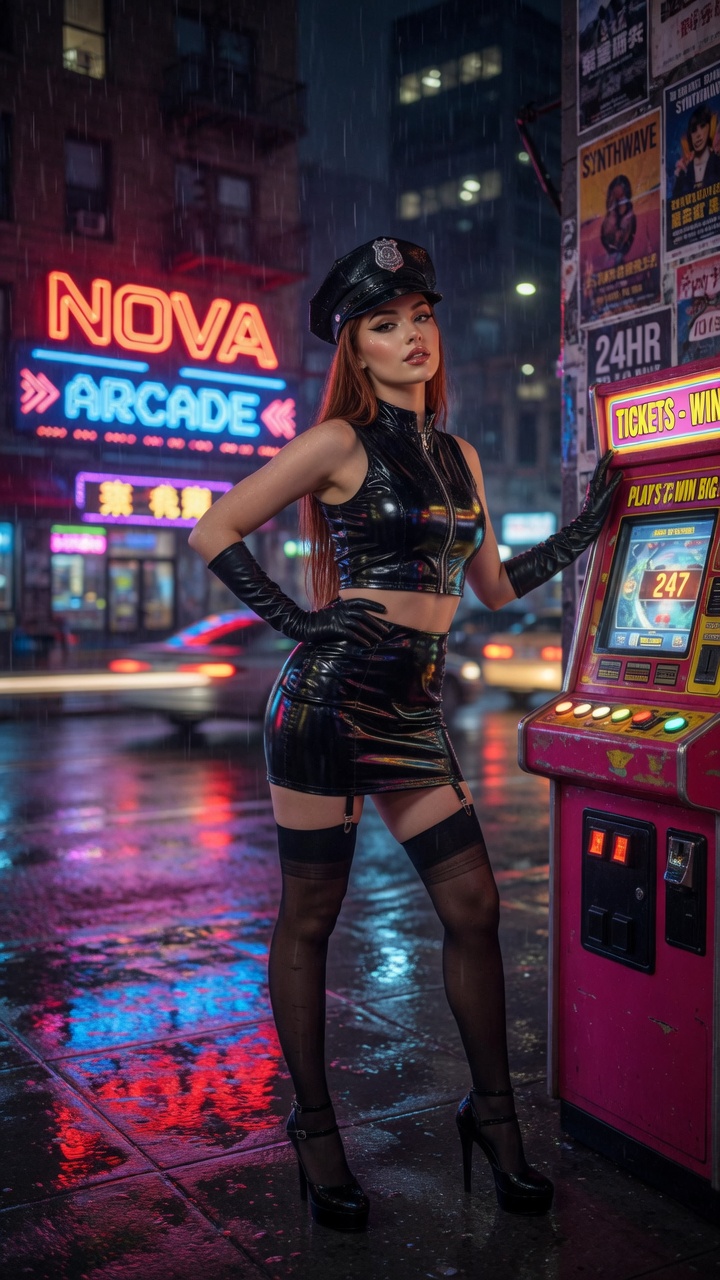 Neon Police Girl Arcade Night