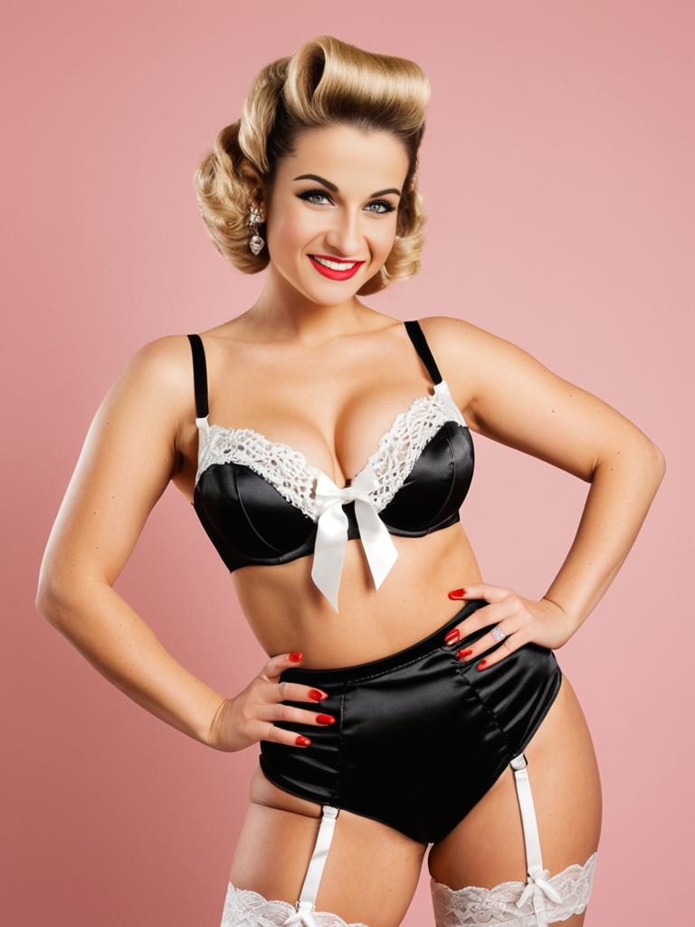 Retro Pin-Up Lingerie Photoshoot with Vintage Glamour Style