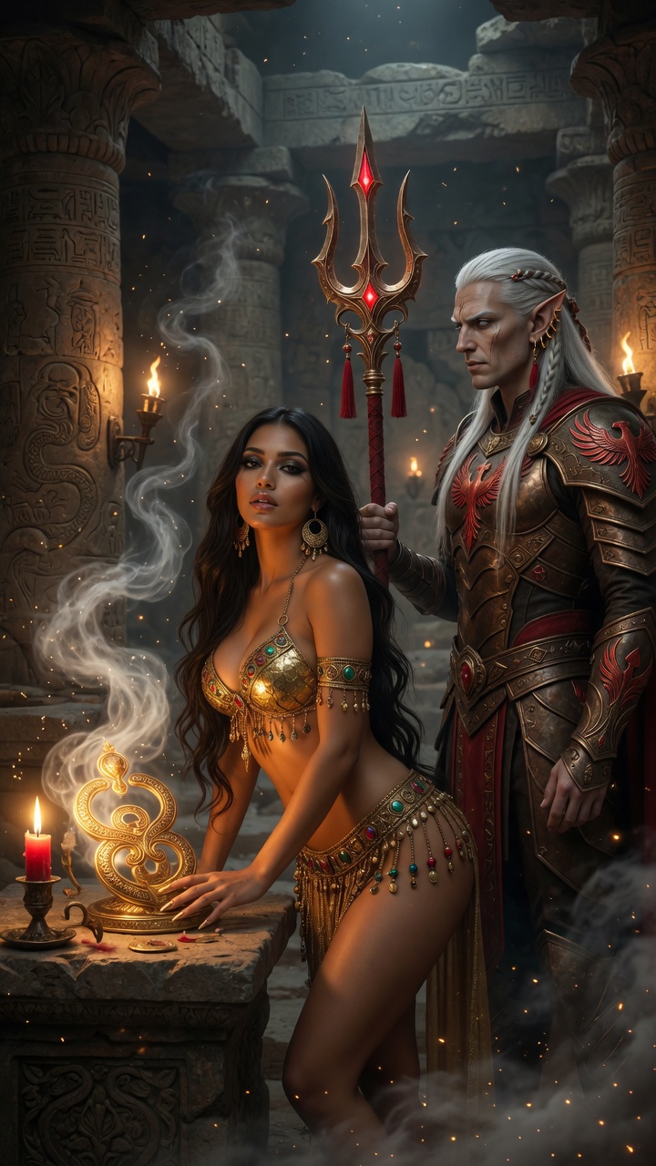 Exotic Priestess with Armored Elf Guardian