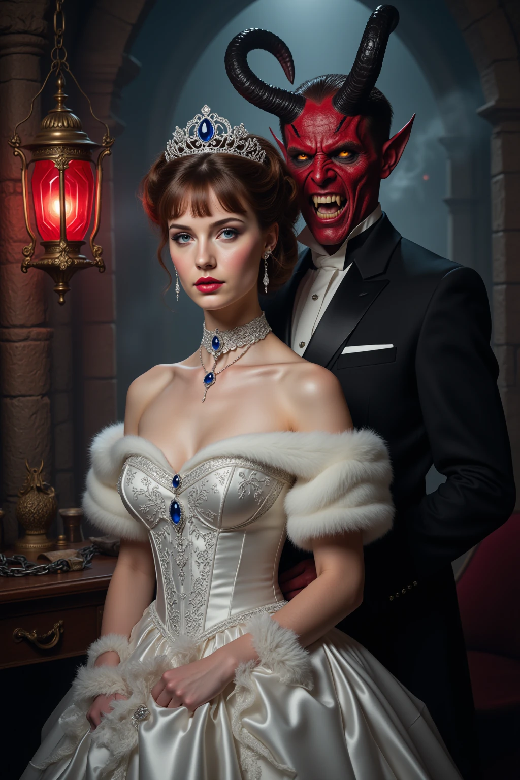 Innocent Bride with Menacing Red Demon Gothic Horror Fantasy Series