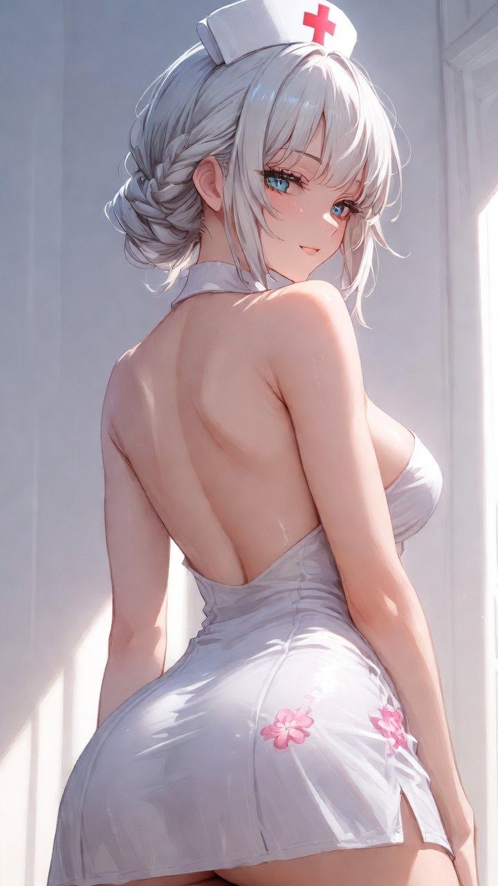 Elegant Anime Nurse with Soft Floral Details