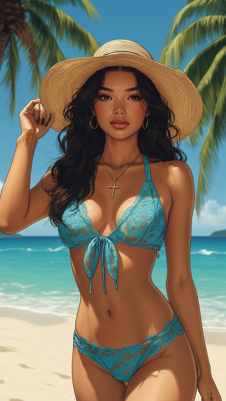 Tropical Turquoise Bikini Beach Sunlight Portrait Collection