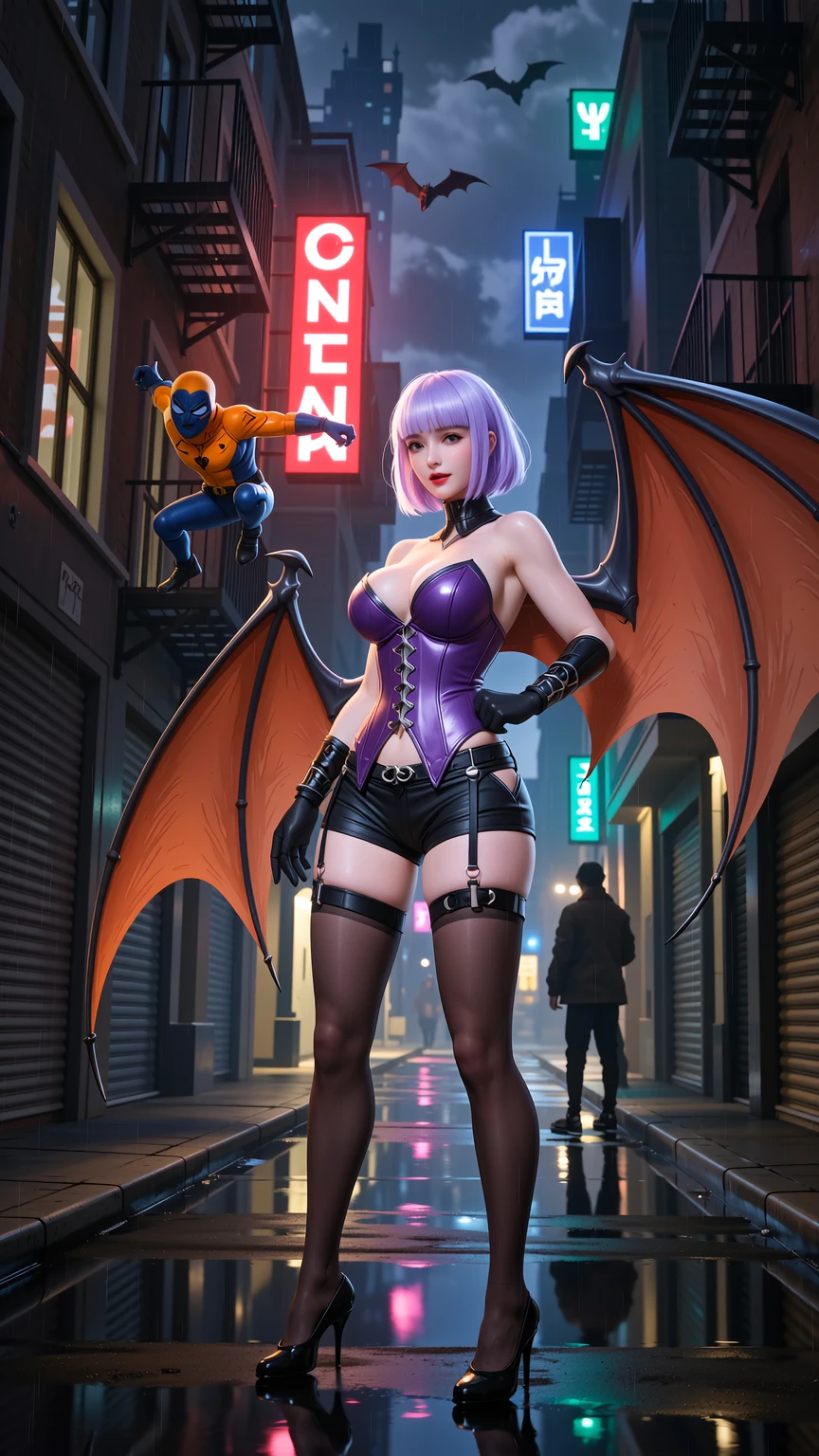 Neon Gothic Alley with Winged Femme Power