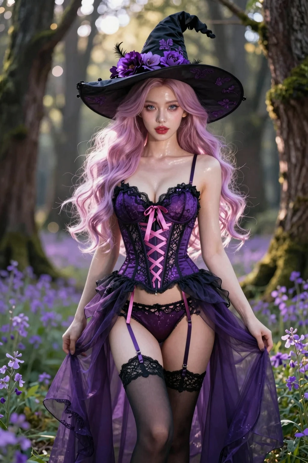 Enchanted Purple Witch in Lace Corset Magical Forest Fantasy Series