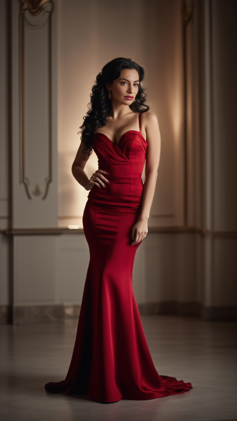 Classic Red Evening Dress Window Light Editorial Series