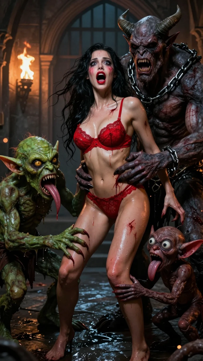 Brunette Captured by Slime Monsters in Dungeon
