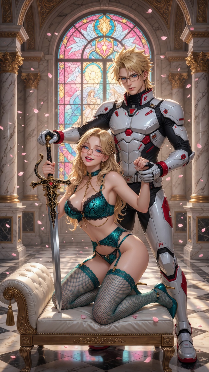 Blonde Lingerie Knight and Armored Warrior