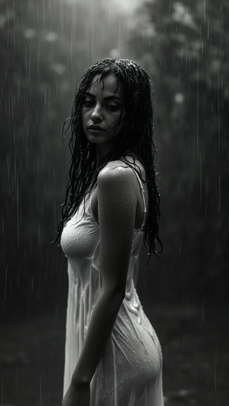Melancholic Rain Portrait Series in Black and White