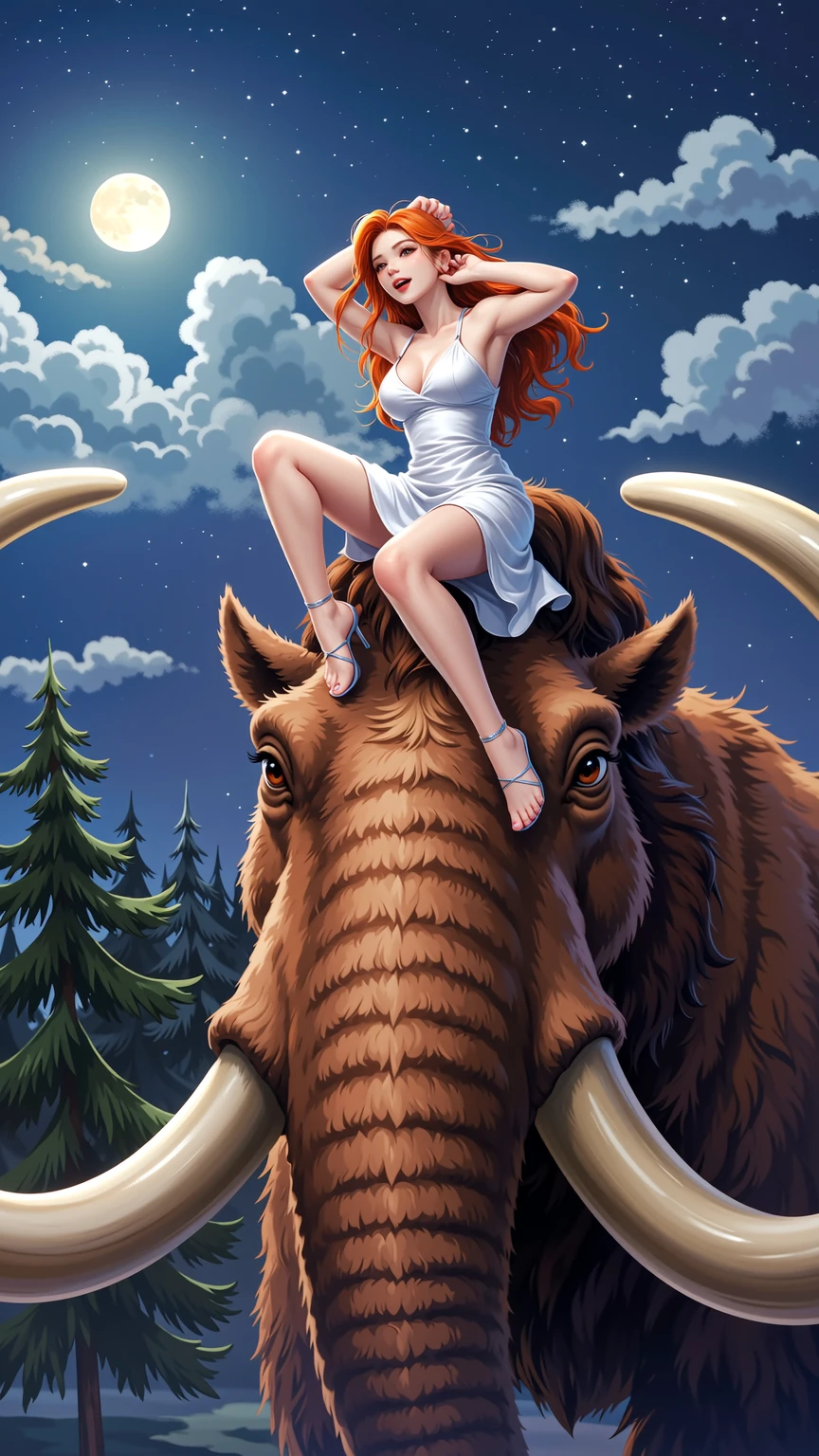 Moonlit Goddess Riding the Ancient Mammoth