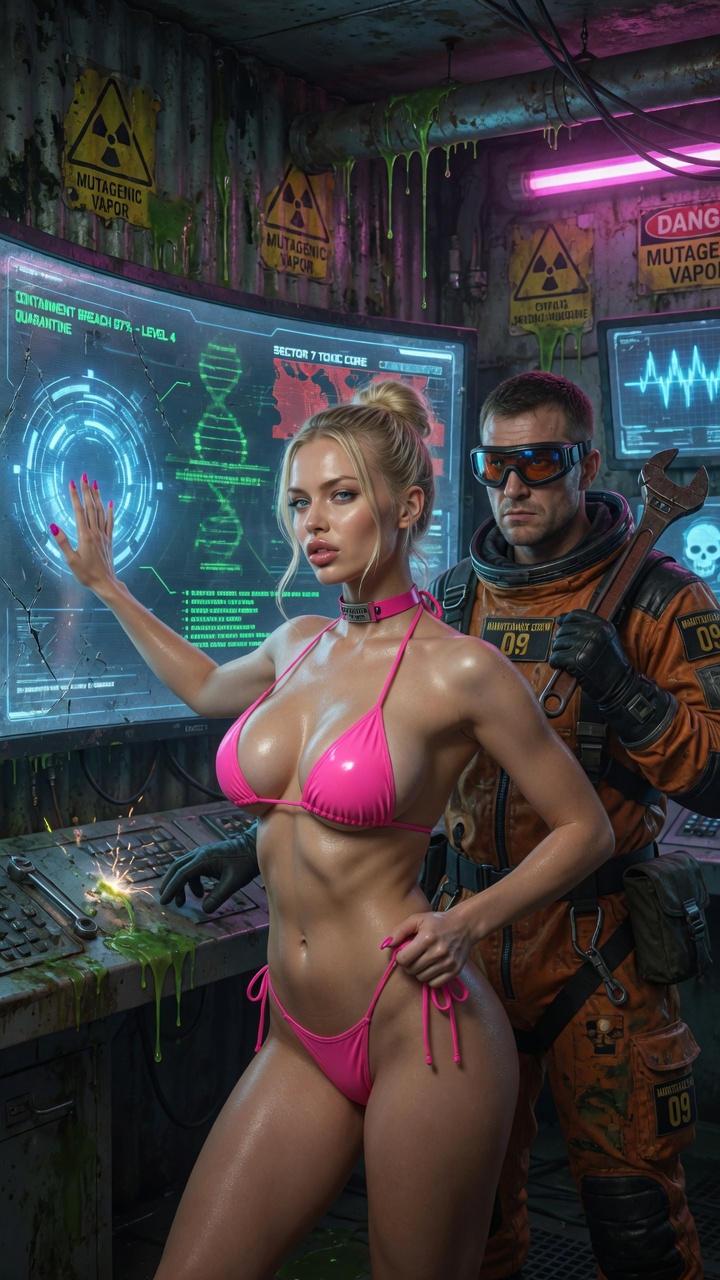 Blonde in Pink Bikini at Sci-Fi Radiation Lab Console