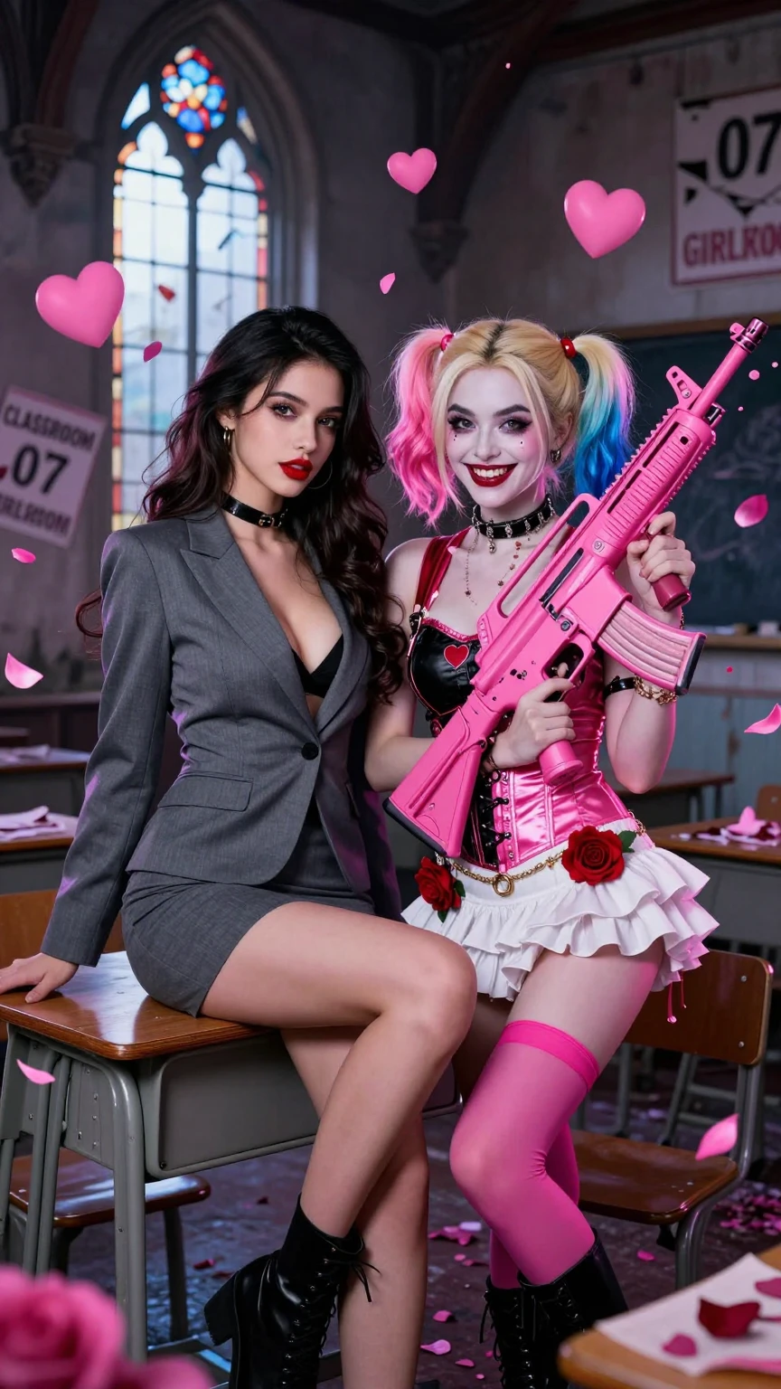 Harley Quinn and Brunette in Classroom Duo