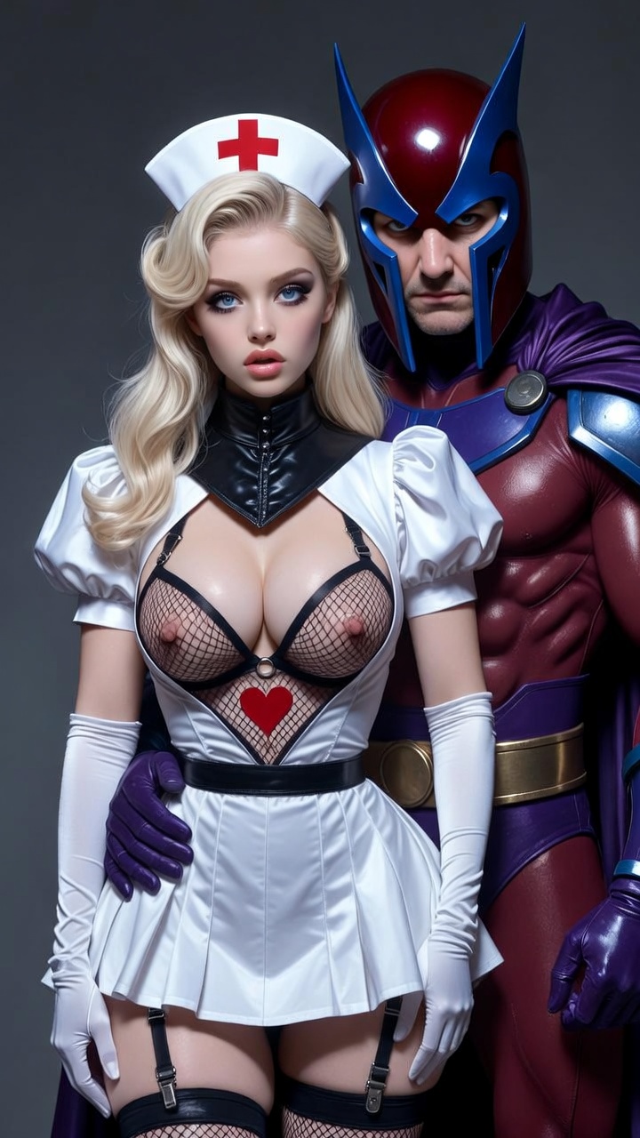 Naughty Nurse and Magneto in Fetish Embrace