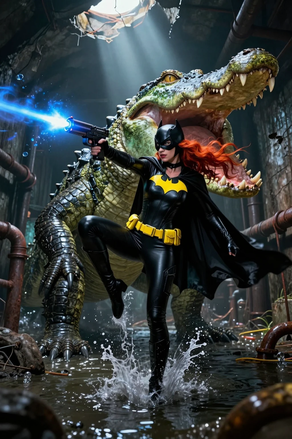 Batgirl vs Giant Crocodile in Sewer