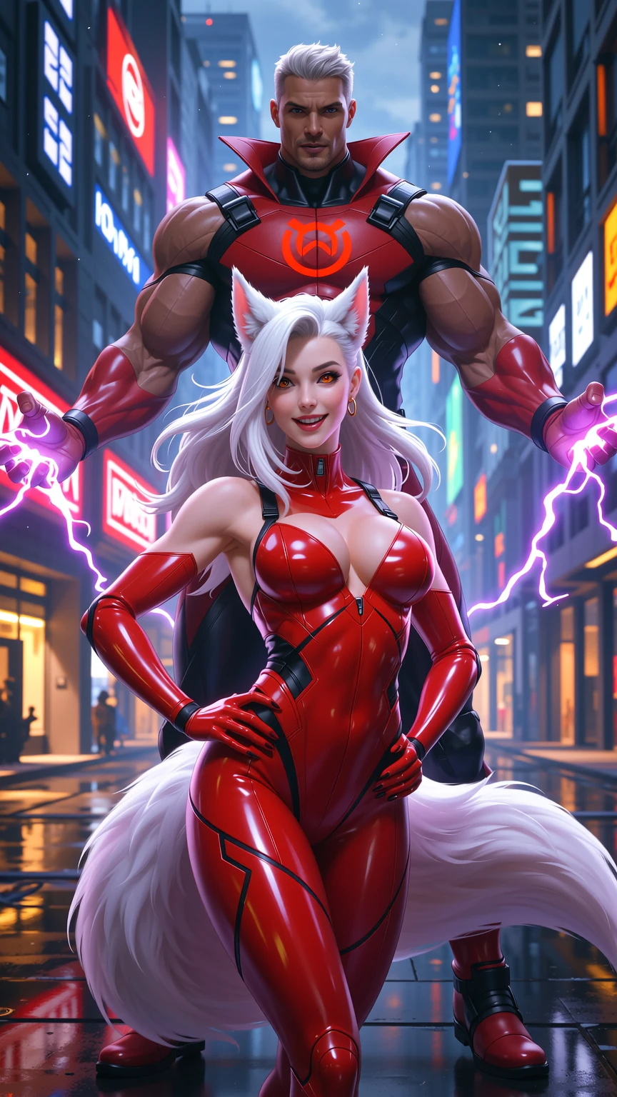 Cyberpunk Wolf Femme and Electric Superhuman Alliance