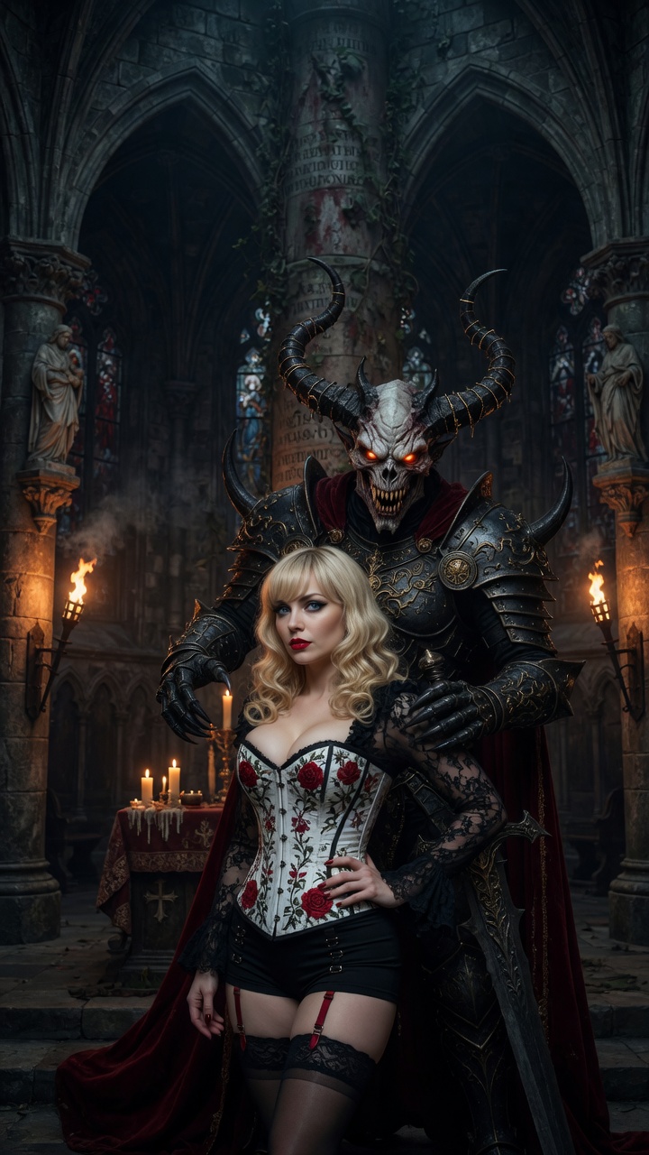 Demonic Guardian and Enigmatic Gothic Beauty