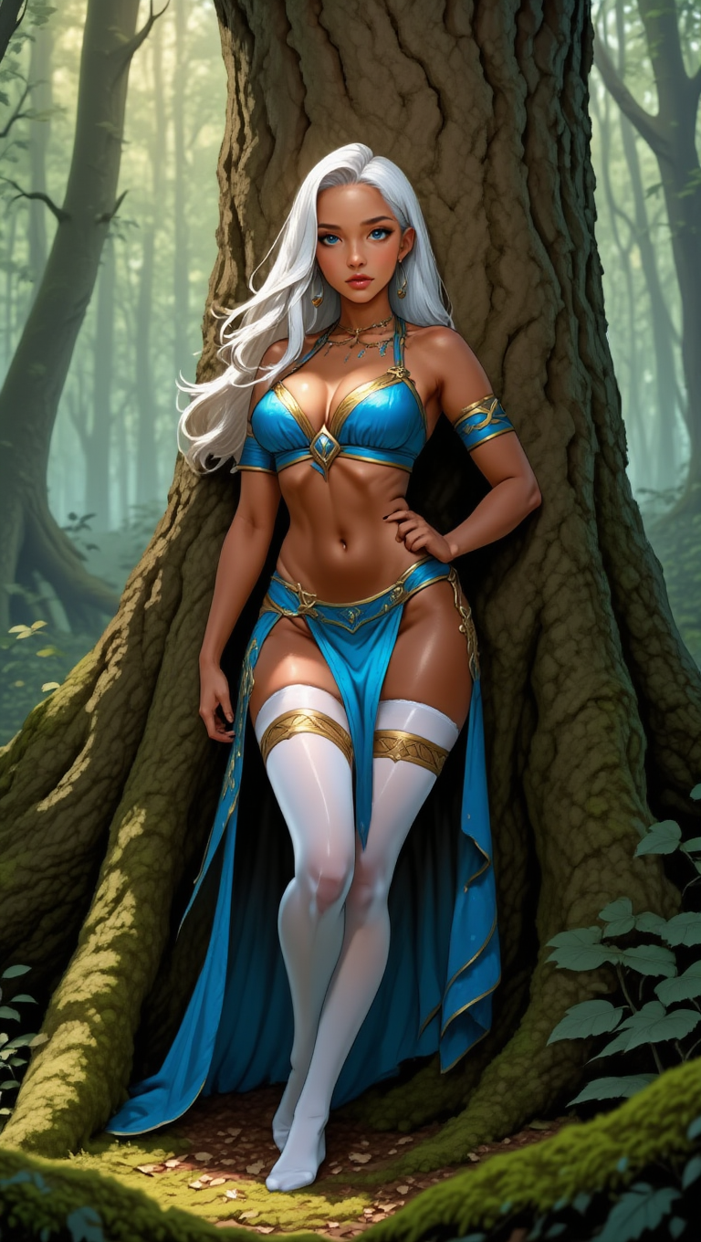 Enchanted Forest Sorceress Portraits with Arcane Blue Aura