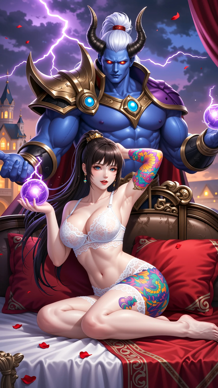Brunette Lingerie Beauty with Blue Warrior