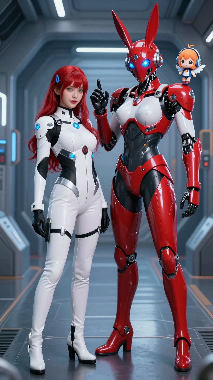 Redhead and Bunny Robot Duo