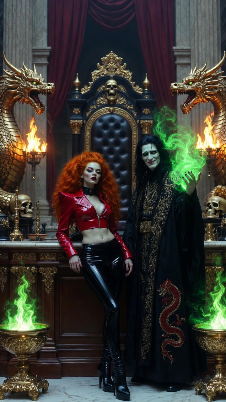 Dark Throne Chamber With Sorcerer And Fire Queen