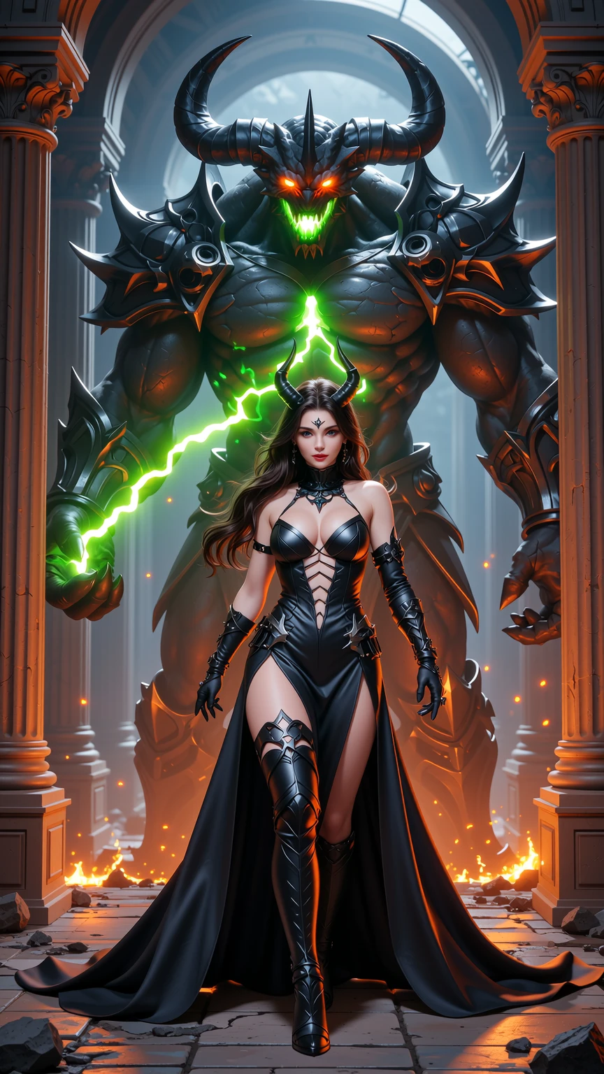 Dark Sorceress Commanding Infernal Twin Demon