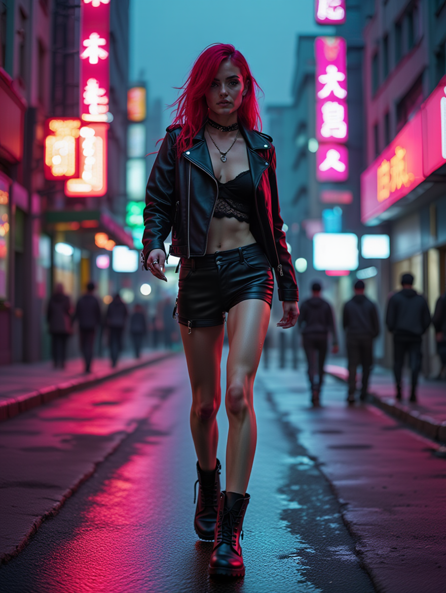 Neon Alley Cyberpunk Rebel Under Dystopian City Lights