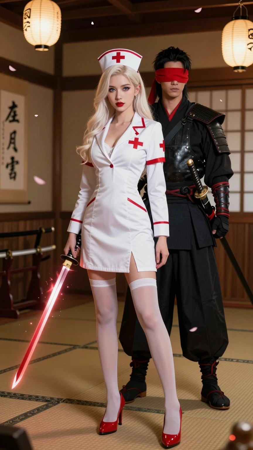 Seductive Nurse and Blindfolded Samurai Guardian